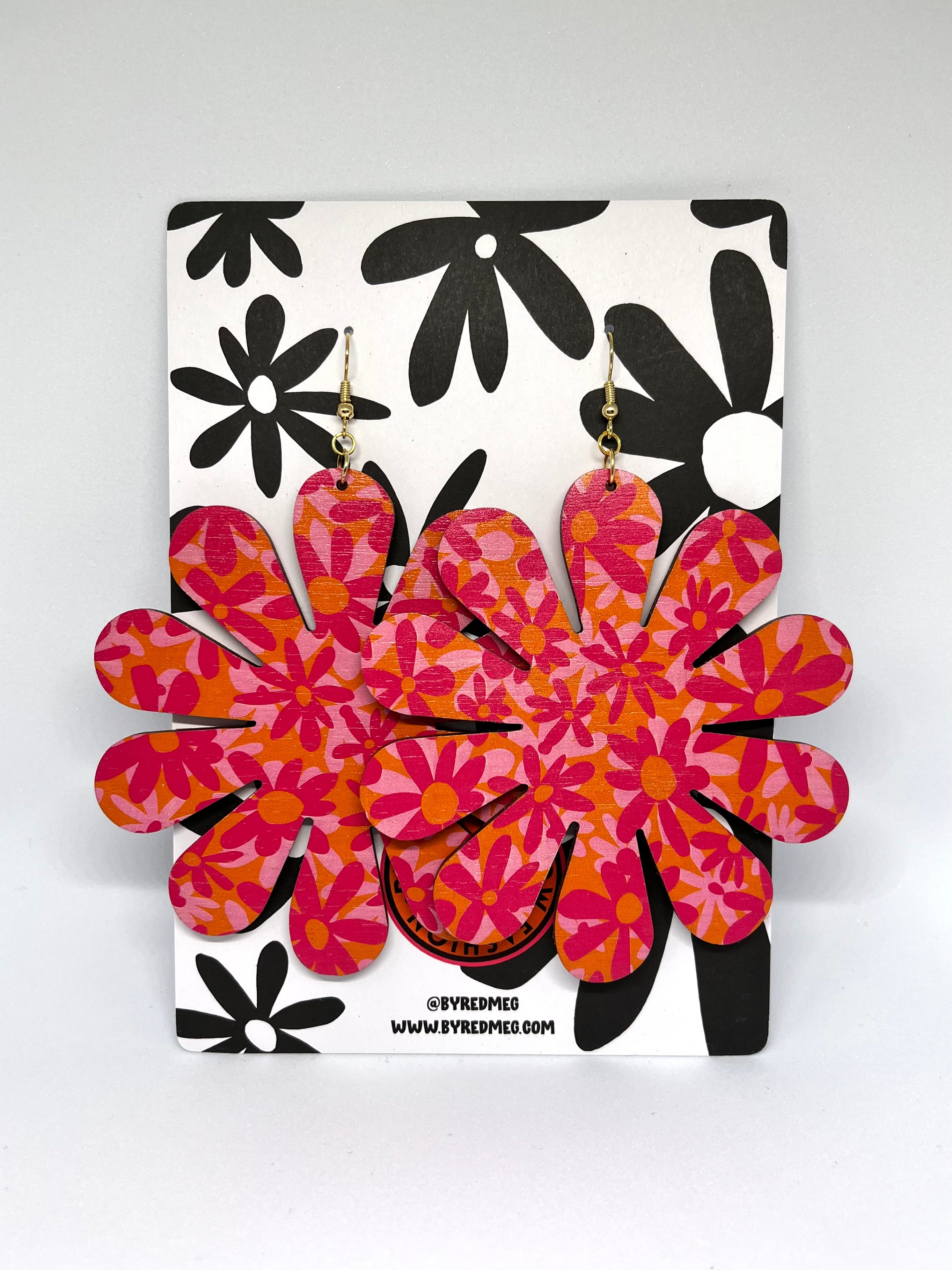 FULL FLOWER - Orange + Pink Daisies - Large Size 11cm x 8.5cm