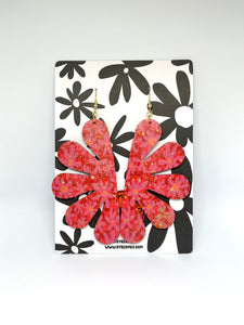 SPLIT FLOWER - Red and Pink Daisies with Gold Metallic - Large Size 11.5cm x 5cm